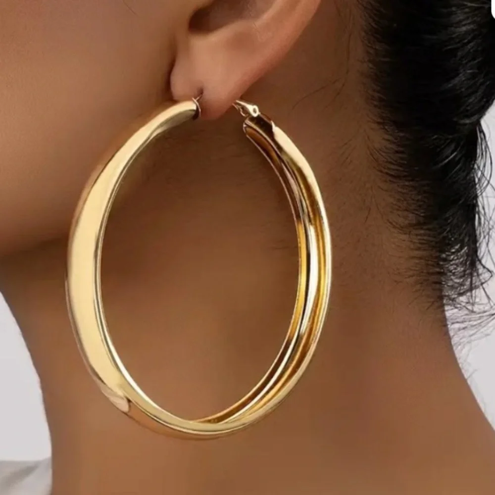 Chunky 18k Gold Hoop Earrings 5”